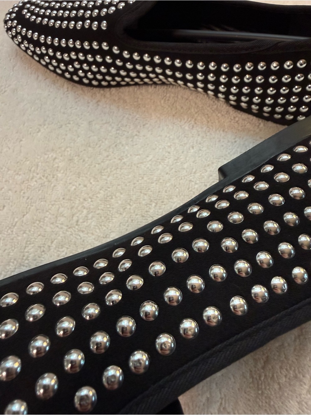 Studded Black Slip-On Flats with Silver Accents - Picture 4 of 7
